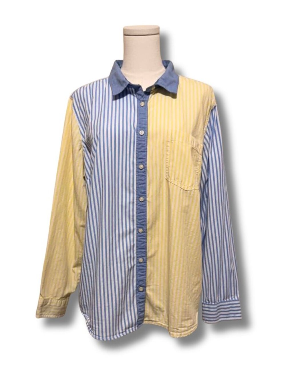 St. John’s Bay Blue & Yellow Striped Colorblock Button Down Shirt XXL